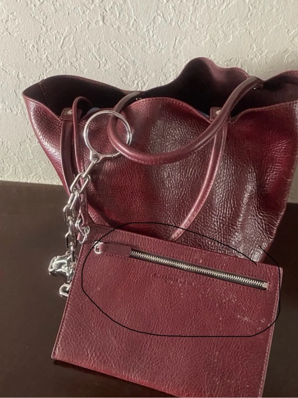 Alexander Wang Roxy Large Leather Tote Bag Burgundy New no tags Rhodium chain